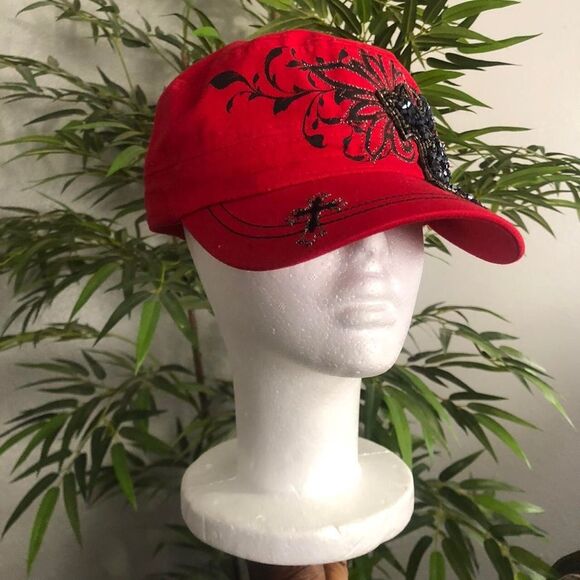2000s Y2K Goth Mcbling cross messenger cadet military newsboy baker boy cap hat main image 4